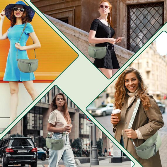 BROTOU Bauchtasche Damen Umhängetasche Damen Crossbody Bag Leder, mit 2 Breitem Schultergurt Kartenhalter, Moon Bag Gürteltasche Taschen