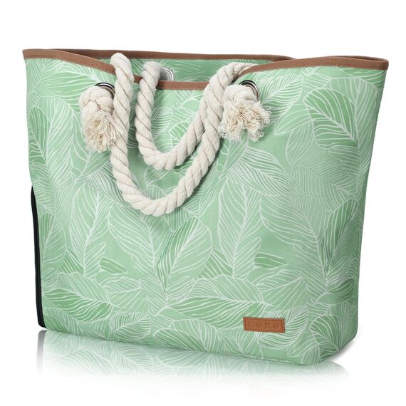 Lekespring Strandtasche Damen Groß mit Reißverschluss, Badetasche XXL Familie Saunatasche Reisetasche Beach Tote Bag für Strand Reisen Einkaufen u.Sport (Grünes Blatt)