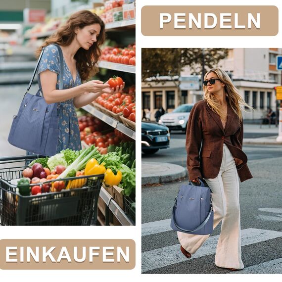 Eshow Rucksack Damen Klein, Anti-Diebstahl Kleiner Cityrucksack Tagesrucksack Elegant, 3 in 1 Rucksacktasche mit Clutchbag & RFID Blocker Modern für Pendeln Schule Arbeit Reise Blau
