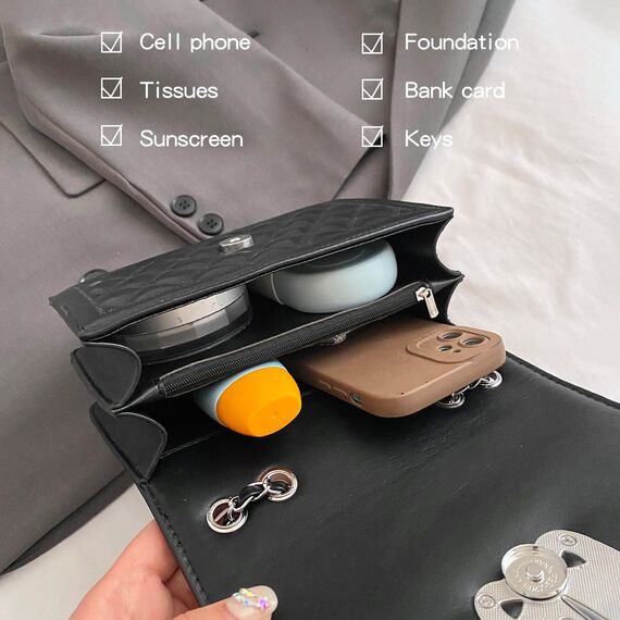 Travistar Kleine Handtasche Damen Umhängetasche Damen Klein Tasche Niedlich Schultertasche Gesteppt PU Leder Crossbody Bag für Mädchen Frauen mit Kette Schulterriemen, Silber