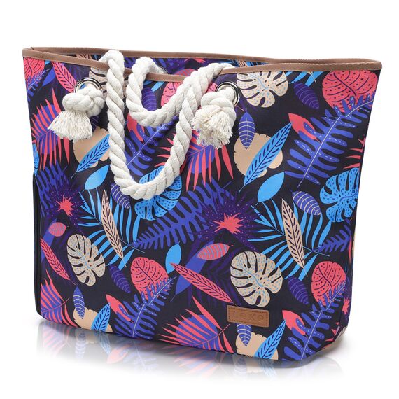 Lekespring Strandtasche Damen Groß mit Reißverschluss, Badetasche XXL Familie Saunatasche Reisetasche Beach Tote Bag für Strand Reisen Einkaufen u.Sport (Tropische Pflanzen)