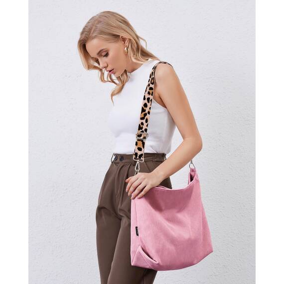 Prite Shopper Tasche Damen Groß Cord Tasche Tote Bag mit Verstellbarem Schultergurt für College Schule Arbeit Reisen Einkaufen（Rosa）