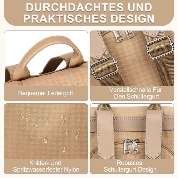 Eshow Rucksack Damen Klein, Anti-Diebstahl Kleiner Cityrucksack Tagesrucksack Elegant, 3 in 1 Rucksacktasche mit Clutchbag & RFID Blocker Modern für Pendeln Schule Arbeit Reise Grau