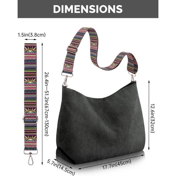 Prite Shopper Tasche Damen Groß Cord Tasche Tote Bag mit Verstellbarem Schultergurt für College Schule Arbeit Reisen Einkaufen（Grau）