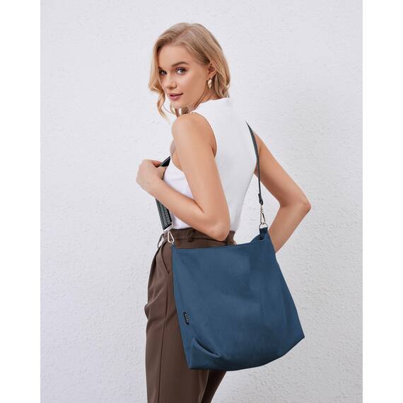 Prite Shopper Tasche Damen Groß Cord Tasche Tote Bag mit Verstellbarem Schultergurt für College Schule Arbeit Reisen Einkaufen（Blau）
