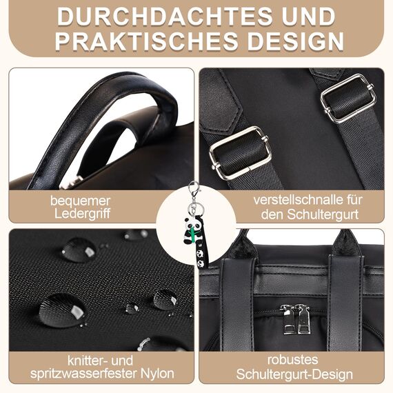 Eshow Rucksack Damen Klein, Anti-Diebstahl Kleiner Cityrucksack Tagesrucksack Elegant, 3 in 1 Rucksacktasche mit Clutchbag & RFID Blocker Modern für Pendeln Schule Arbeit Reise Schwarz