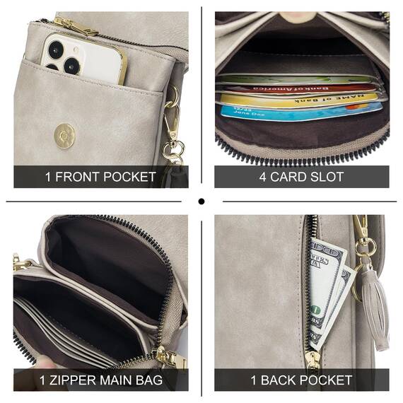 Roulens kleine Handy Umhängetasche Damen, Handytasche mit Geldbörse zum Umhängen, PU Leder Tasche damen für Frauen Designer, verstellbarer Riemen und Schlüsselanhänger