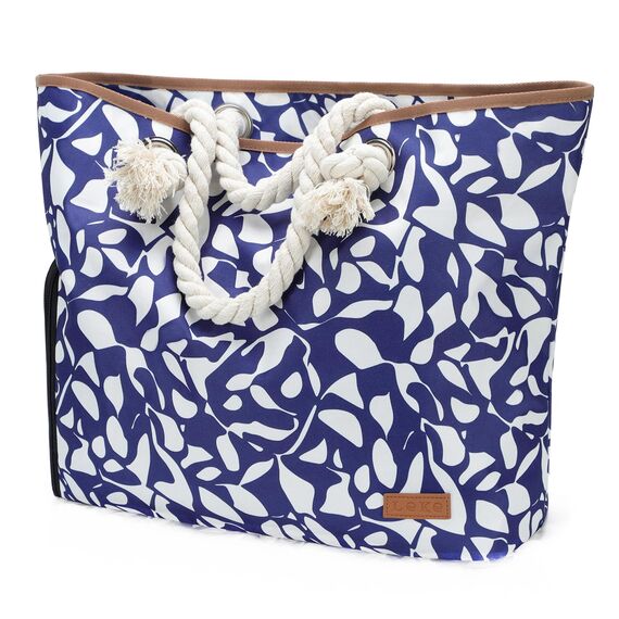Lekespring Strandtasche Damen Groß mit Reißverschluss, Badetasche XXL Familie Saunatasche Reisetasche Beach Tote Bag für Strand Reisen Einkaufen u.Sport (Blau und Weiß)