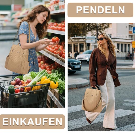 Eshow Rucksack Damen Klein, Anti-Diebstahl Kleiner Cityrucksack Tagesrucksack Elegant, 3 in 1 Rucksacktasche mit Clutchbag & RFID Blocker Modern für Pendeln Schule Arbeit Reise Grau