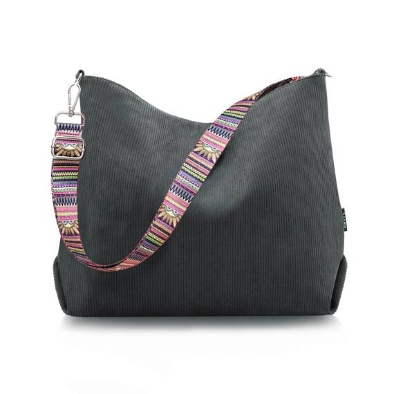 Prite Shopper Tasche Damen Groß Cord Tasche Tote Bag mit Verstellbarem Schultergurt für College Schule Arbeit Reisen Einkaufen（Grau）