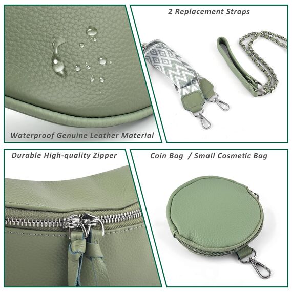 BROTOU Bauchtasche Damen Umhängetasche Damen Crossbody Bag Leder, mit 2 Breitem Schultergurt Kartenhalter, Moon Bag Gürteltasche Taschen