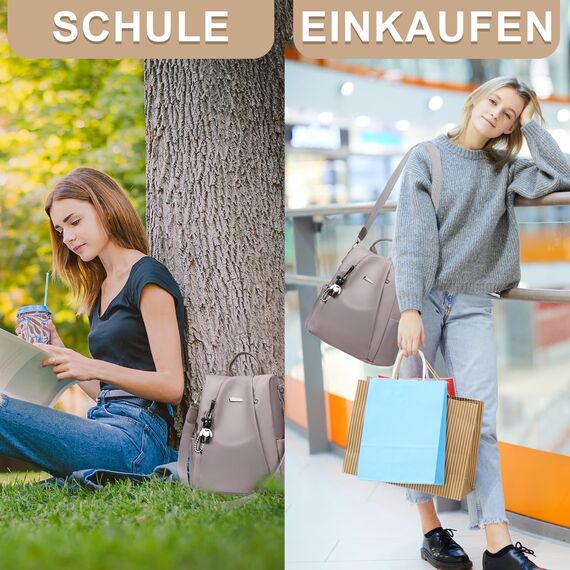 Eshow Rucksack Damen Klein, Anti-Diebstahl Kleiner Cityrucksack Tagesrucksack Elegant, 3 in 1 Rucksackhandtasche für Mädchen und Frauen, Rucksacktasche Modern für Pendeln Schule Arbeit Reise Grau