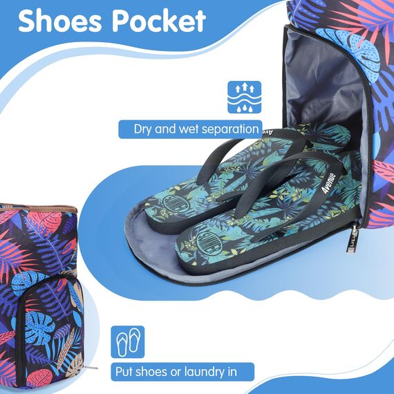 Lekespring Strandtasche Damen Groß mit Reißverschluss, Badetasche XXL Familie Saunatasche Reisetasche Beach Tote Bag für Strand Reisen Einkaufen u.Sport (Tropische Pflanzen)