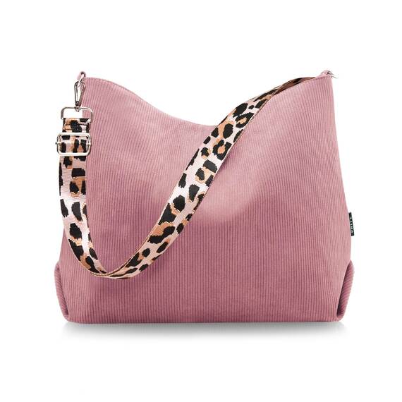 Prite Shopper Tasche Damen Groß Cord Tasche Tote Bag mit Verstellbarem Schultergurt für College Schule Arbeit Reisen Einkaufen（Rosa）
