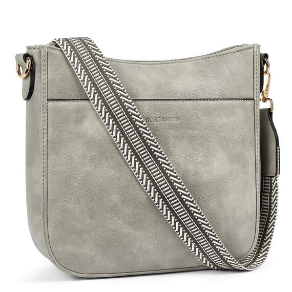 BOSTANTEN Handtasche Damen Mittelgroß Umhängetasche Crossbody Bags Leder Schultertasche für Frauen Shopper Tasche mit Verstellbarem Farbigem Riemen Grau