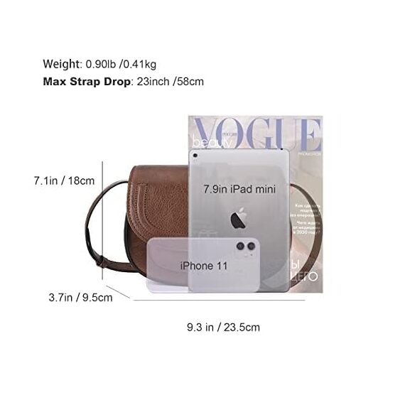 AFKOMST Crossbody-Tasche für Damen, kleine Umhängetasche, Vintage-Sattelhandtaschen, veganes Leder, Brown5, Small