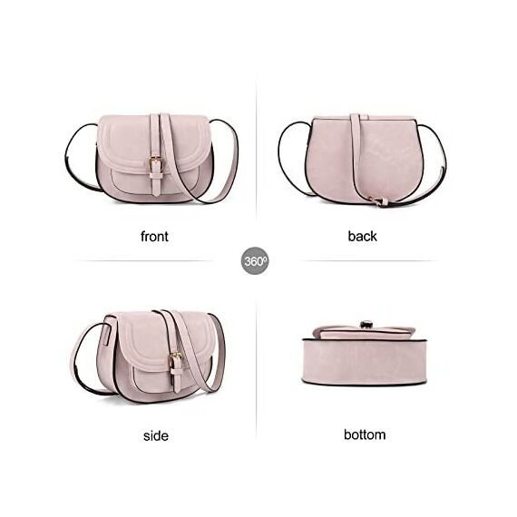 AFKOMST Damen Handtasche, Vintage-Satteltasche, veganes Leder, Rose, 23,5 x 9,5 x 18 cm