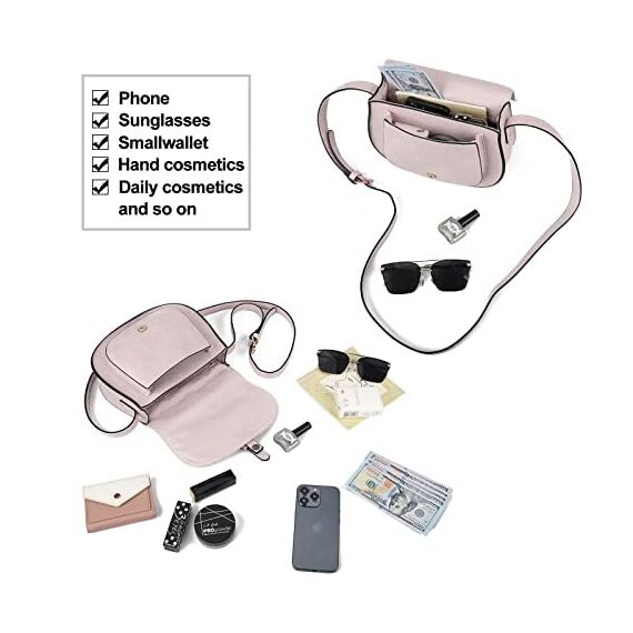 AFKOMST Damen Handtasche, Vintage-Satteltasche, veganes Leder, Rose, 23,5 x 9,5 x 18 cm