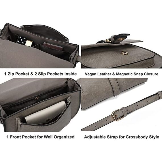 AFKOMST Umhängetasche für Damen, kleine Umhängetasche und Umhängetasche, Vintage-Sattelhandtaschen, veganes Leder, hellgrau