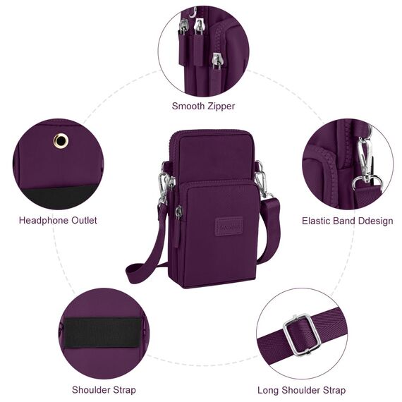 Aucuu Handytasche zum Umhängen Damen, Oxford-Stoff-Handytasche Damen-Umhängetasche Dunkelviolett