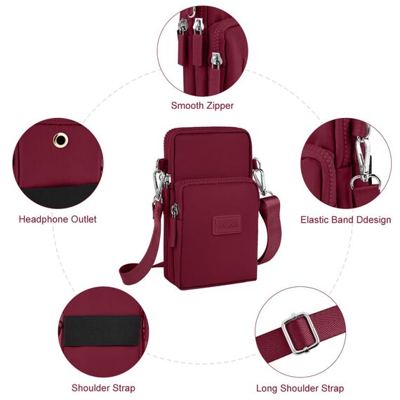 Aucuu Handytasche zum Umhängen Damen, Kleine Umhängetasche mit Kopfhörer Eingang, Geldbörse Damen, Crossbody Schultertasche Handytasche, Verstellbar Abnehmbar Schultergurt für Handy unter 7 Zoll