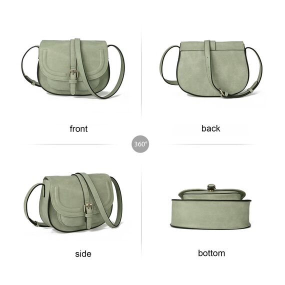 AFKOMST Damen Umhngetasche, Vintage-Sattelhandtasche, veganes Leder, lichtgrn, 23,5 x 9,5 x 18 cm