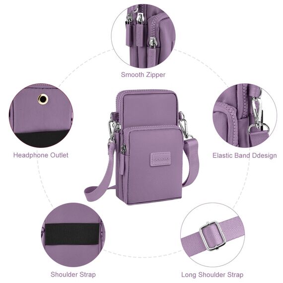 Aucuu Handytasche zum Umhängen Damen, Kleine Umhängetasche mit Kopfhörer Eingang, Geldbörse Damen, Crossbody Schultertasche Handytasche, Verstellbar Abnehmbar Schultergurt für Handy 7 Zoll