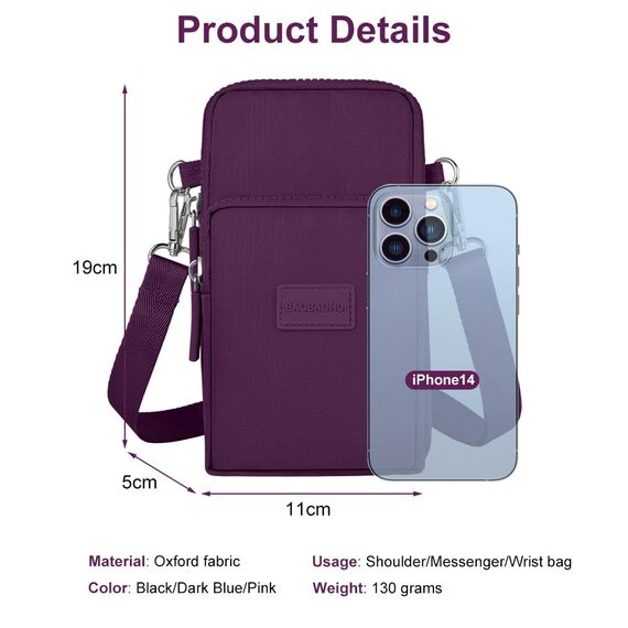 Aucuu Handytasche zum Umhängen Damen, Oxford-Stoff-Handytasche Damen-Umhängetasche Dunkelviolett