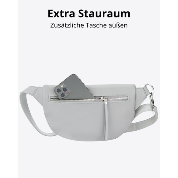 Expatrié Bauchtasche Damen Grau - Alice Small - Gürteltasche für Festival, Reisen & Alltag aus Veganem Leder - Brusttasche Stylisch - Wasserabweisend