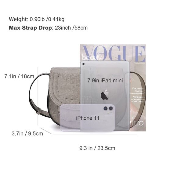 AFKOMST Umhängetasche für Damen, kleine Umhängetasche und Umhängetasche, Vintage-Sattelhandtaschen, veganes Leder, hellgrau