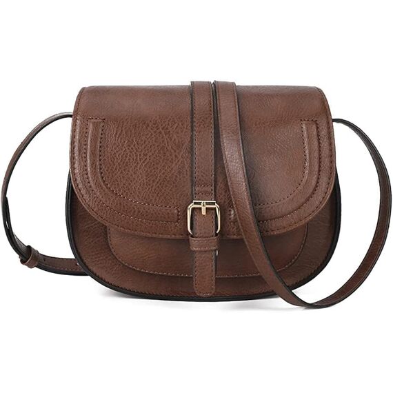 AFKOMST Crossbody-Tasche für Damen, kleine Umhängetasche, Vintage-Sattelhandtaschen, veganes Leder, Brown5, Small