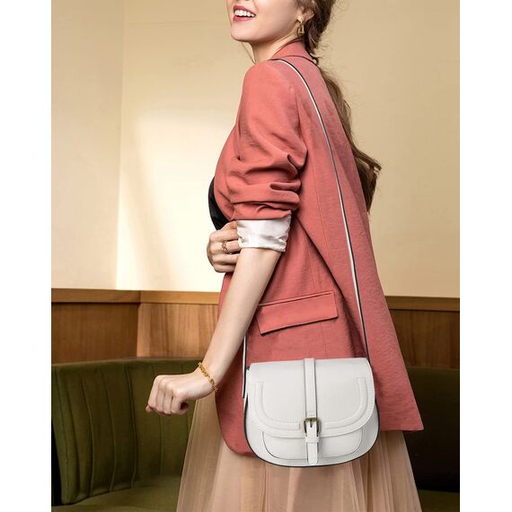 AFKOMST - Umhängetasche für Damen, kleine Geldbörse und Schultertasche, Vintage-Satteltaschen, veganes Leder, weiß, Small