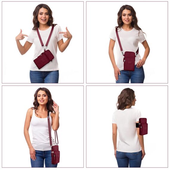 Aucuu Handytasche zum Umhängen Damen, Kleine Umhängetasche mit Kopfhörer Eingang, Geldbörse Damen, Crossbody Schultertasche Handytasche, Verstellbar Abnehmbar Schultergurt für Handy unter 7 Zoll