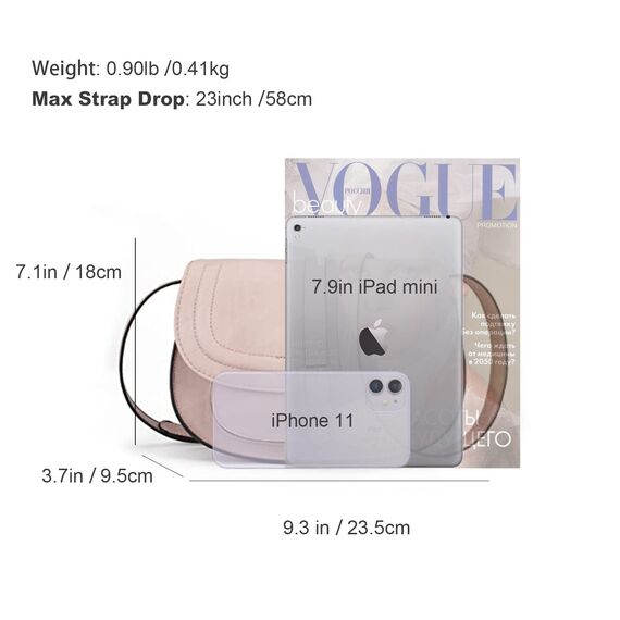 AFKOMST Damen Handtasche, Vintage-Satteltasche, veganes Leder, Rose, 23,5 x 9,5 x 18 cm