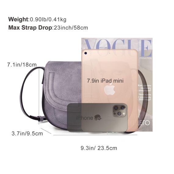 AFKOMST Umhängetasche für Damen Kleiner Beutel und Schultertasche Vintage Sattel Handtaschen Veganes Leder, hellviolett, 23,5 x 9,5 x 18 cm