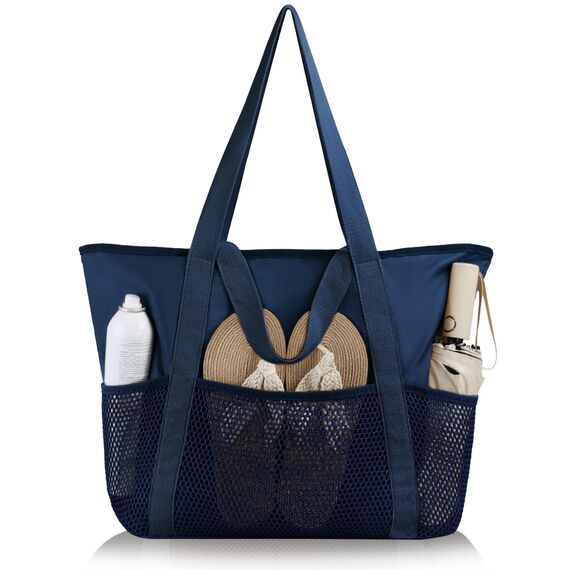 HOMESPON Strandtasche Damen mit Reißverschluss Große Wasserdicht Mesh Badetasche Familie Faltbar Beach Tote Bag Shopper