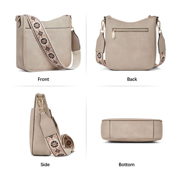 BOSTANTEN Handtasche Damen Mittelgroß Umhängetasche Crossbody Bags Leder Schultertasche für Frauen Shopper Tasche mit Verstellbarem Farbigem Riemen Grau