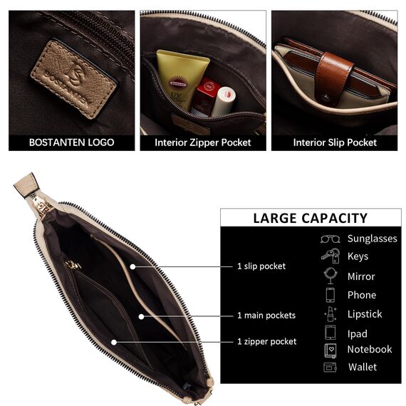 BOSTANTEN Handtasche Damen Mittelgroß Umhängetasche Crossbody Bags Leder Schultertasche für Frauen Shopper Tasche mit Verstellbarem Farbigem Riemen Zimt Hellbraun