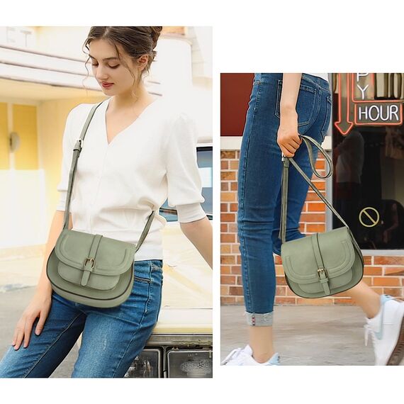 AFKOMST Damen Umhngetasche, Vintage-Sattelhandtasche, veganes Leder, lichtgrn, 23,5 x 9,5 x 18 cm
