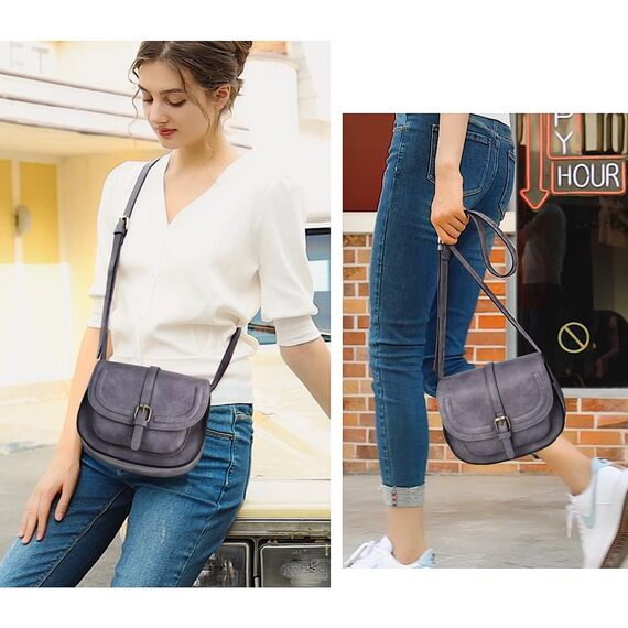 AFKOMST Umhängetasche für Damen Kleiner Beutel und Schultertasche Vintage Sattel Handtaschen Veganes Leder, hellviolett, 23,5 x 9,5 x 18 cm