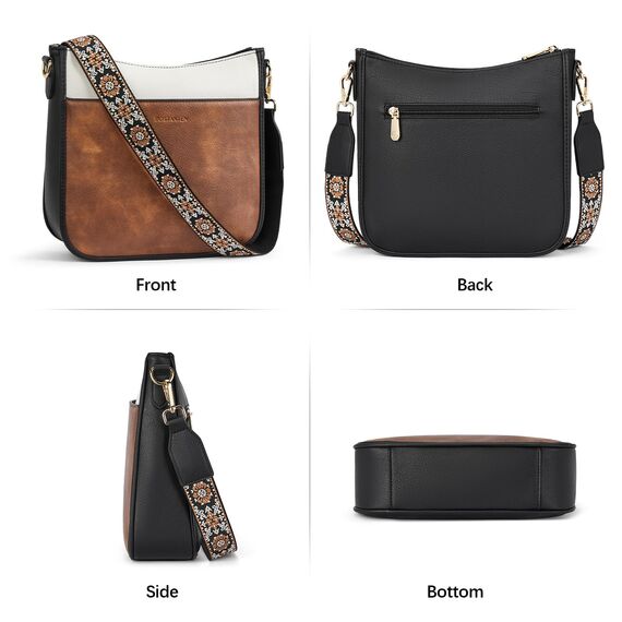 BOSTANTEN Handtasche Damen Mittelgroß Umhängetasche Crossbody Bags Leder Schultertasche für Frauen Shopper Tasche mit Verstellbarem Farbigem Riemen Beige mit Braun