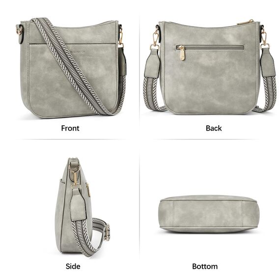 BOSTANTEN Handtasche Damen Mittelgroß Umhängetasche Crossbody Bags Leder Schultertasche für Frauen Shopper Tasche mit Verstellbarem Farbigem Riemen Grau