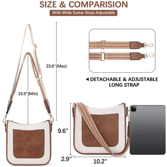 BOSTANTEN umhängetasche damen mittelgroß Handtaschen damen-schultertaschen aus PU Leder shopper tasche für Frauen Hobo Crossbody Bags mit verstellbarem Farbigem Riemen Beige Braun