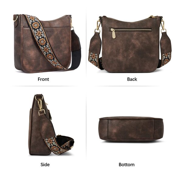 BOSTANTEN Handtasche Damen Mittelgroß Umhängetasche Crossbody Bags Leder Schultertasche für Frauen Shopper Tasche mit Verstellbarem Farbigem Riemen Kaffee