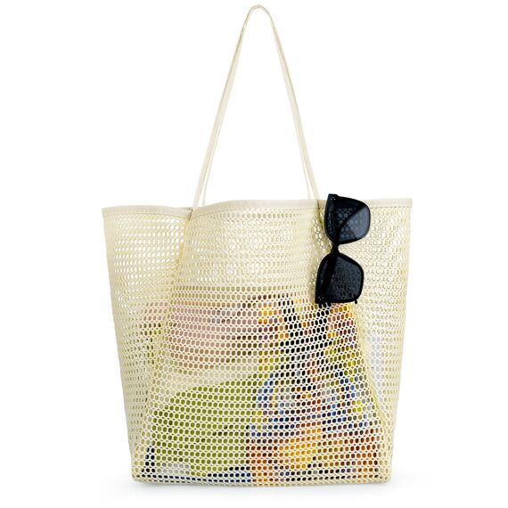 benpen Große Strandtasche Damen Xl Familie,Beach Bags For Women,Netztasche Strand Mit Reißverschluss Innentasche,Faltbare Leichte Mesh Strandtasche Korb,Badetasche Klein,Shopper für Frauen