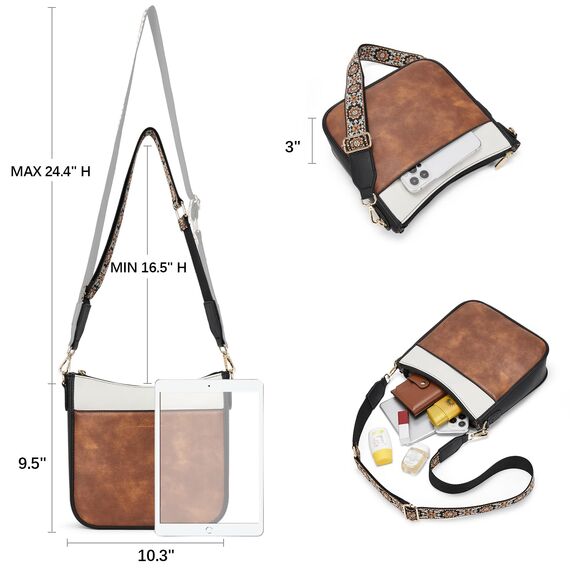 BOSTANTEN Handtasche Damen Mittelgroß Umhängetasche Crossbody Bags Leder Schultertasche für Frauen Shopper Tasche mit Verstellbarem Farbigem Riemen Beige mit Braun
