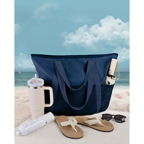 HOMESPON Strandtasche Damen mit Reißverschluss Große Wasserdicht Mesh Badetasche Familie Faltbar Beach Tote Bag Shopper