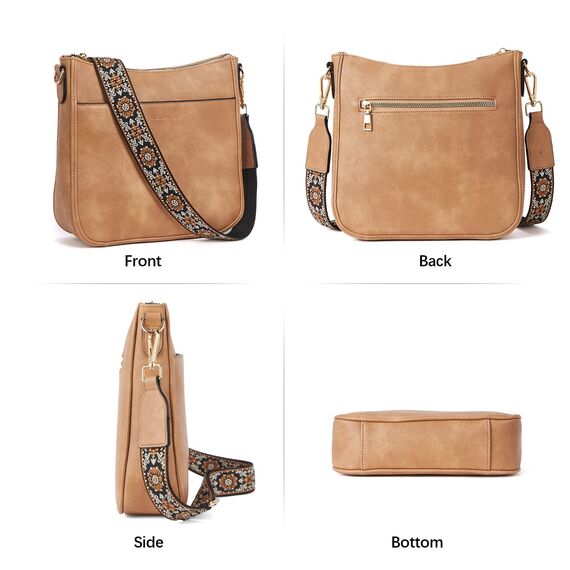 BOSTANTEN Handtasche Damen Mittelgroß Umhängetasche Crossbody Bags Leder Schultertasche für Frauen Shopper Tasche mit Verstellbarem Farbigem Riemen Hellbraun