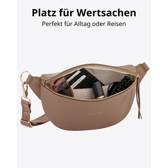 Expatrié Bauchtasche Damen Braun - Alice Small - Gürteltasche für Festival, Reisen & Alltag aus Veganem Leder - Brusttasche Stylisch - Wasserabweisend