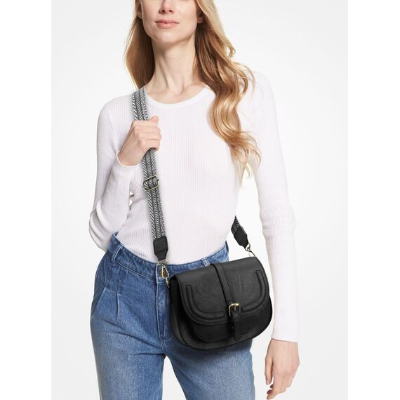 AFKOMST Umhängetasche für Damen Kleiner Beutel und Schultertasche Vintage Sattel Handtaschen Veganes Leder, Schwarz / Wellen, 23,5 x 9,5 x 18 cm